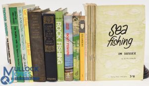 Twenty-two Fishing Books and Magazines - Eight 'Sea Fishing In' paperbacks by Hugh Stoker, Sea
