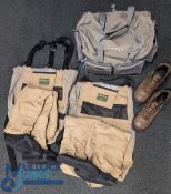 Grays Fishing Bag with fishing clothes boot, a pair of Orvis leather Vibram boots size 12 2 sets