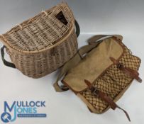 Vintage Liddesdale Canvas Fishing Tackle Bag, with leather trim, waterproof liner, webbing