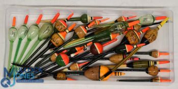 Box of handmade grayling bobbers, some signed, various sizes (25)