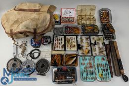 Period Brady Fishing Tackle Bag, canvas and leather trim (bag showing signs of age-related wear,