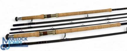 Interesting twin handled combination salmon fly rod by John Allen Fly Rods, 14ft / 16ft, 4/5pc, line