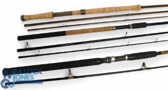 Daiwa Coil Osprey 13ft 3pc salmon fly rod #9/10 cork handle and sliding reel seat, a Daiwa D Match