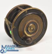 Scottish Pattern wood and brass plate wind reels, constant, check, brass bonding to rims – foot