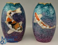 Pair of limited edition Carlton Ware Vases hand painted with Koi Fish by Peter Graves, limited