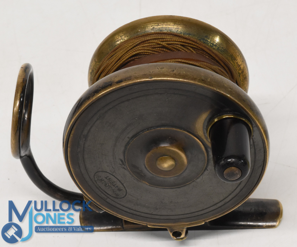 Mallochs Patent all brass side casting reel, size 2 5/8" with 2 1/8" reversable spool, horn - Image 3 of 4