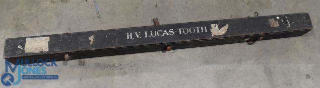 Antique Pine Wooden Fishing Rod Box, with a collection of 8 spliced whole cane salmon fly rods,