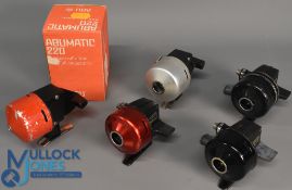 ABU Garcia Abumatic closed face reels (5) features a 220 model red cone with maker's card box, a 220