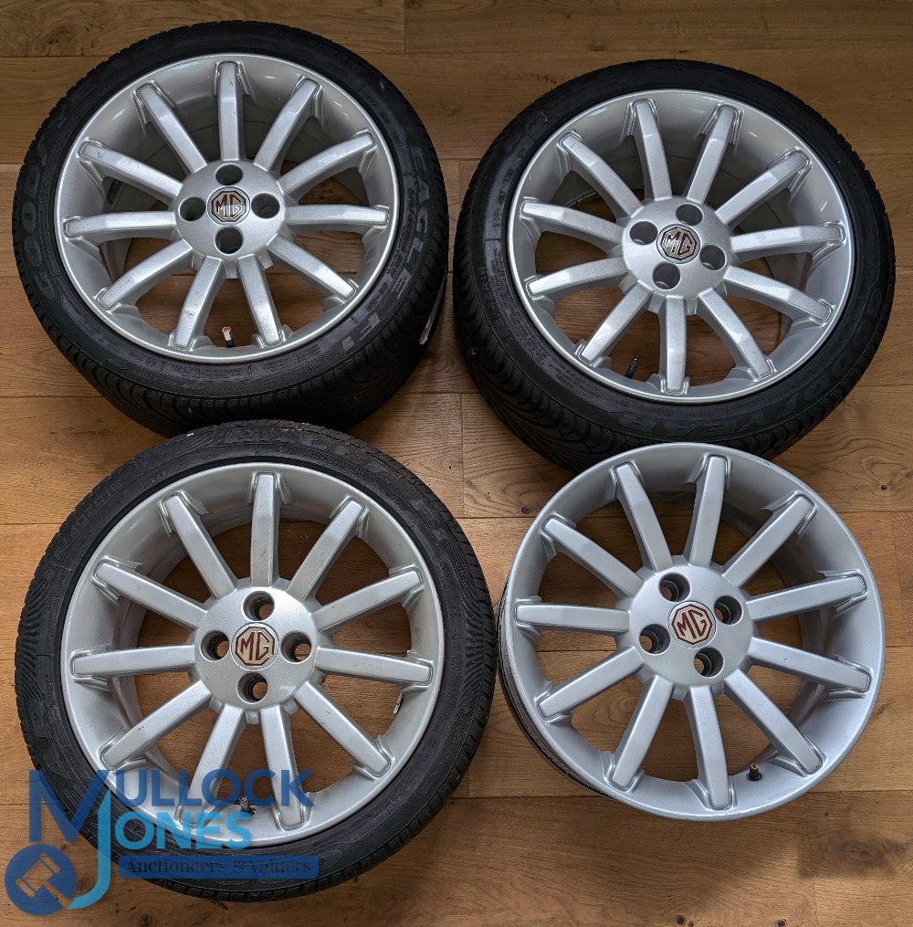 Automobilia - MG Rover 11 spoke 16" alloy wheels (4) 3x with tyres, 1x without, RRCOO2630XXX, made