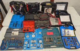 Automobile Tools - Box of various tools, featuring Battery Boosters x3, various socket and drill