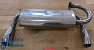 Automobilia - Car Exhaust - Rear Silencer, unmarked, stainless steel, measures 93cm approx.