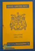 1955/56 Leeds Utd v Manchester Utd friendly match programme 28 January 1956 at Elland Road; rusty