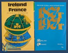 1975, 77 & 79 Ireland v France Rugby Programmes (3): Irish Centenary 1974-5 plus two more. G/VG