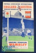 1951 England v Austria international match programme 28 November 1951 autographed in ink on the team