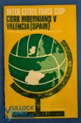 1970/71 Inter City Fairs Cup Cork Hibernians v Valencia match programme 16 September 1970 at