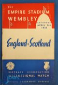 1938 England v Scotland international match programme at Wembley 9 April 1938, rusty staples o/