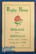 1963 Australia v England Test Rugby Programme: Scarce Sydney issue for this stopover visit by