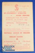 1952/53 FA of Ireland challenge cup St Patrick's Athletic v Sligo Rovers 4 page programme at