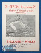 1933 England v Wales Rugby Programme: First Welsh win at Twickenham, 4pp card. Fold but good