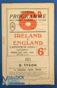 1951 Ireland v England Rugby Programme: From an Irish Championship year, played at Dublin, a