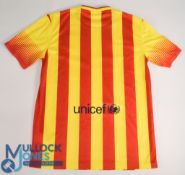 Barcelona 2014 away football shirt Nike, Qatar Airways, yellow and red, short sleeve, size M, with