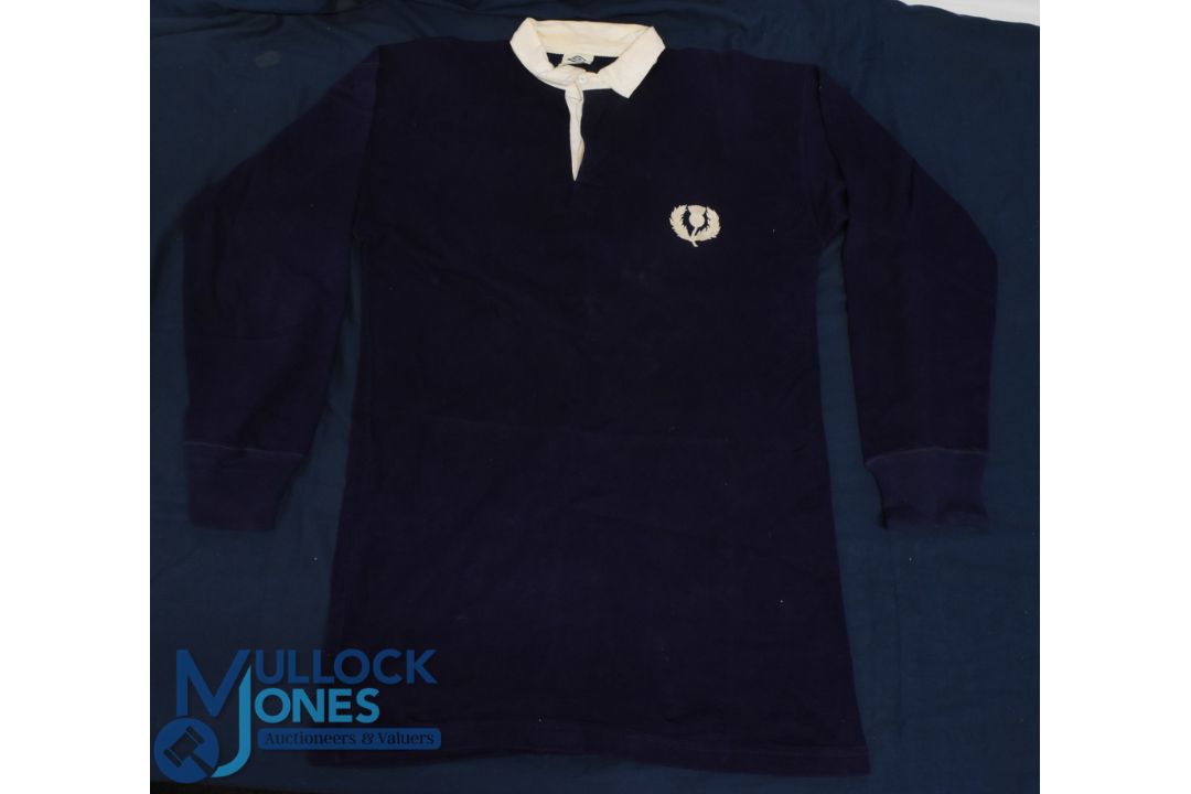 1988 Norrie Rowan's Match worn Scotland Rugby Jersey: The prop's classic dark blue jersey with white - Image 1 of 2