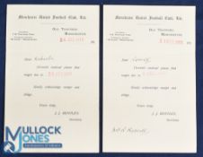 Pre-WW1 Manchester United Football Club Ltd letter headed to R Roberts from J J Bentley (United