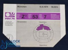 Football Ticket: 1974 World Cup match ticket, at Munich, Italy v Haiti 15 June 1974 guest of