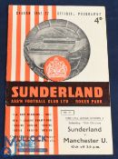1956/57 Sunderland v Manchester Utd Div. 1 match programme 13 October 1956; good. (1) NB: photo of