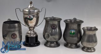 1966-1972 Shropshire Senior Cup Trophies Awards - a selection of pewter tankards and a cup all