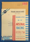 1956 Racing Paris v Arsenal match programme 18 April 1956 at Parc des Princes Paris with