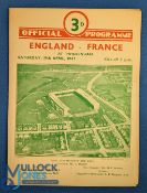 1947 England v France Rugby Programme: English win as they welcomed back France to the official Five