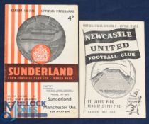 1957/58 Manchester Utd away Div. 1 match programmes v Newcastle Utd, Sunderland; fair/good. (2)