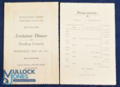 1912 Manchester United Football Club Limited Invitation Dinner & Smoking concert menu and