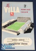 1957/58 Scarce issue Aston Villa v Manchester Utd Div. 1 match programme (+ Burnley reserves, double