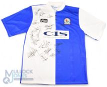 1997/98 Blackburn Rovers Multi-Signed home football shirt in blue and white, Asics/CIS, size L,