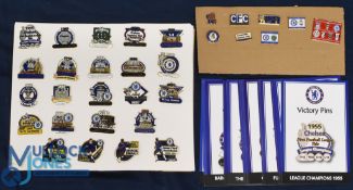 23x Chelsea Football Danbury Mint Victory Metal Enamel Pin Badges, with 22 victory cards, plus 7