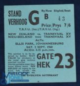 1960 NZ All Blacks Rugby Tour Test Match Ticket: Neat clean blue stand ticket for the 3 Sept