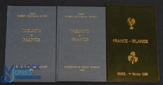 1963, 65 & 86 Ireland & France VIP Rugby Programmes (3): The popular & special Committee Box etc