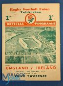 1937 England v Ireland Rugby Programme: In really good condition beyond a few marks to back cover of