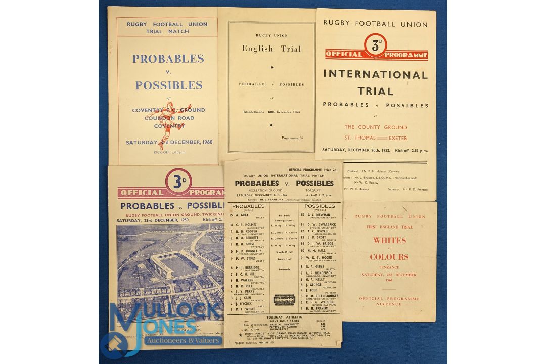 Probables v Possibles etc, English earlier Rugby Trial Programmes (7): Issues from around the