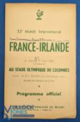 Scarce 1960 France v Ireland Rugby Programme: Last of the 4pp French Flimsies'. Scores to cover. G/