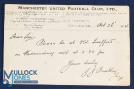 Pre-WW1 Manchester United Football Club Ltd player selection card postally used and dated 26 October