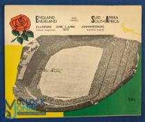 1972 S Africa v England Test Rugby Programme: Historic first test match between these nations