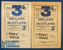 Ireland v Scotland Rugby Programmes (2): Grand Slam season 1948 and 1950, Scots visits, standard