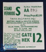 1962 British & I Lions v SA 1st Test Rugby Ticket: Small clean stand ticket for the Ellis Park