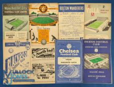 1955/56 Manchester Utd away league match programmes Everton, Chelsea, Preston NE, Aston Villa,