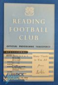 1950/51 Reading v Manchester Utd testimonial (Gulliver/Fisher) match programme 25 April 1951 at