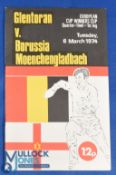 1973/74 Glentoran v Borussia Monchengladbach ECWC quarter final match programme 6 March 1974;