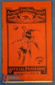 1937/38 Arsenal v Leeds United football programme 27 Nov, folds, creases apparent, G overall